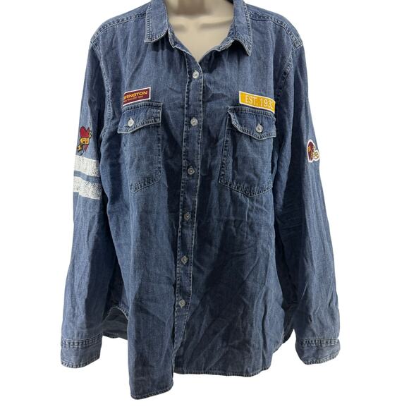 WEAR by Erin Andrews Denim Washington Commanders Patches Long Sleeve Shirt XXL - Picture 1 of 8